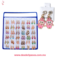 Estuche C/36 Pares de Aretes con figura de LABUBU con Zirconia Cúbica 2.5cm