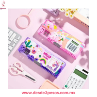 Estuche Escolar Multifuncional Magnetico con Calculadora y Sacapuntas 23 x 8 cm. Decorado