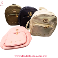 Mochila ViniPiel de Durazno 2 Diviciones detalles al frente y correas delgadas 23 x 25 cm. 