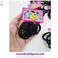 Paq.c/12 Pzas c/6 Ligas Licra MEDIANA en Color NEGRO 5.5 cm