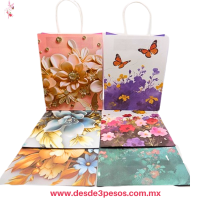 Paquete con 12 Bolsas MEDIANAS de Papel kraft decoradas en varias figuras 28 x 22 cm LPD-2