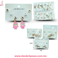 Paquete con 12 Bolsas con 3 Pares de Aretes de Acero Inoxidable en varios modelos