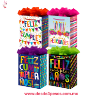 Paquete con 12 Bolsas de Regalo MEDIANA de FELIZ CUMPLEAÑOS en Papel Delgado 22.5 x 19 cm X-933