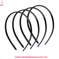 Paquete con 12 Diademas de Plastico 1cm de ancho en Color Negro 