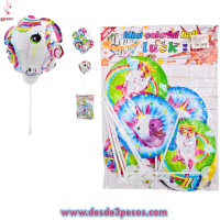 Paquete con 12 Globos Autoinflables con Figura de Unicornio con Base 11.5 cm. De diametro 