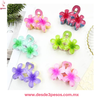 Paquete de 12 Pinzas con 2 flores en colores MATE 7 x 4cm.