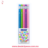 Paquete de 12 lápices WIZDOM diseñados con colores pastel y corazones Plateados 19 cm de largo AP-6088