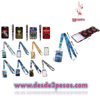 Porta Credencial Metalico,  Collar Sublimado Tapa deslizante decoracion de personajes. 11 x 8cm. Cordon 42cm.