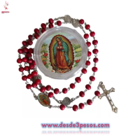 Rosario de Madera en cajita con estampado religioso 