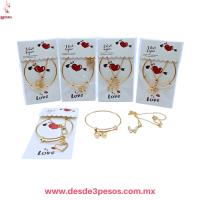 Set Duo Collar y Pulsera con Dijes y circonias Brillantes metal dorado varios modelos Ajustables 
