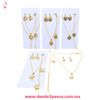 Set de Joyeria, Cadena con dije 27 cm, pulsera 22cm y aretes 4 cm, Tipo Oro Laminado XH7906