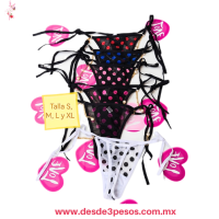 Tanga de malla UNITALLA con estampado de lunares con detalles de cadenas y perlas