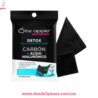 Toallitas desmaquillantes CARBON + ACIDO HIALURONICO Remueve Maquillaje a Prueba de Agua 30 toallitas negras
