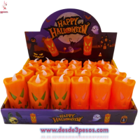 Vela Calabaza Luz Intermitente 2 cambios pilas incluidas 8 x 4cm. Caja con 24pza. Precio por 1pza. 