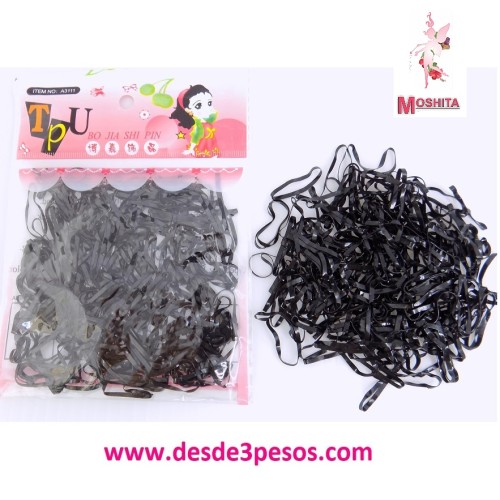 Paquete con 12 Bolsas de Liga Latex Grande en color negro 