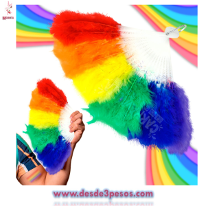 Abanico Plumas Arcoíris 38.5 x 24cm. 