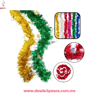 Atado de 12 Tiras de Escarcha en colores Metalico 2 mts. Con alambre y arbolitos colgantes X-794-2 Atado de 12 Tiras de Escarcha en colores Metalico 2 mts. Con alambre y arbolitos colgantes X-794-2