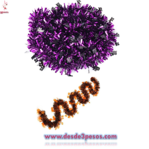Atados de 10 tiras de Escarcha Metálica para Halloween con figuras colgantes 1.60 de largo 