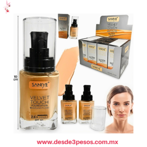 Base de maquillaje Velvet Touch de Saniye, disponible en tonos como beige, 
