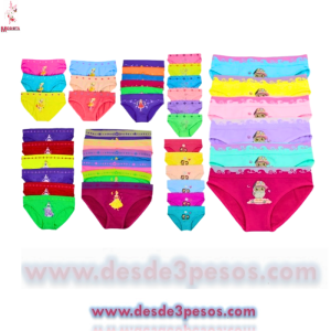 Bikini de Niña en colores Microfibra 4 - 6 años bolsa con 12 pza. Precio por 1 pza. 
