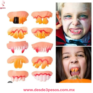 Blíster con Dentadura superior e inferior, colmillos  para Halloween 7 x 4 cm  7 x 2.5cm. 