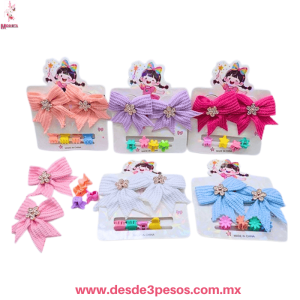 Blister con Mini Par de Picos de garza en forma de Moño en Tela y 4 Mini Pinzas 5 y 1 cm. 5L-30