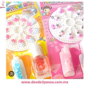Blister infantil para Manicure contiene 10 uñas mini esmalte y tubo de escarcha para decoracion 15 x 8 cm. YZ-507