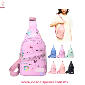 Bolsa Cruzada para Dama de Tela diseñada 3 Cierres 30 x 19 cm. 