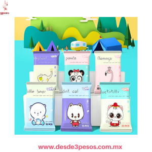 Bolsa con 10 Mini toallitas húmedas para bolsillo 12 x 8 cm. 5L-49