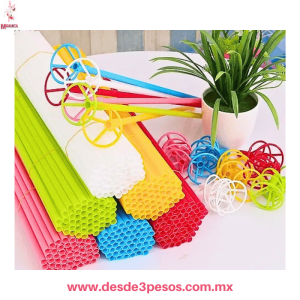 Bolsa con 10 pzas de base porta globo grueso, 43cm en varios colores