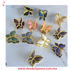 Bolsa con 12 Pinzas para Cabello Mariposa Colores Matte con Orilla Dorada 8 x 7 cm QHP-FA95