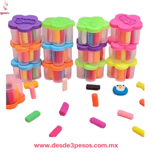 Bolsa con 6 Botes de Plastilina 12 Barritas de diferentes colores 3cm de alto.