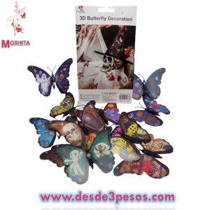 Bolsa con 9 mariposas plastificadas con figuras de Halloween con imán 10 x 7cm. 