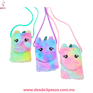 Bolsa de Peluche en forma De Unicornio 14.5 x 10.5 cm colores Arcoiris ZCY-91