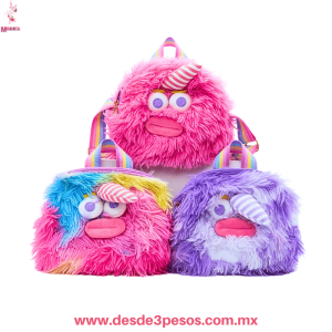 Bolsa de Peluche en forma de Muñeco Moustro con cinta ancha para colgar en diferentes Colores 26 x 17 cm N-292