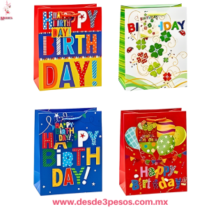 Bolsa de Regalo Mediana papel delgado HAPPY Birthday varias presentaciones 23 x 28 cm. 