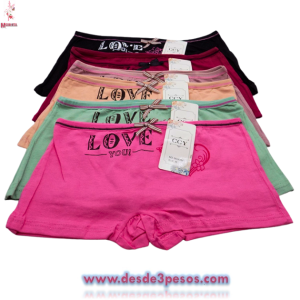 BÃ³xer Juvenil de Dama en tela algodÃ³n en tallas 12, 14 y 16 en colores 