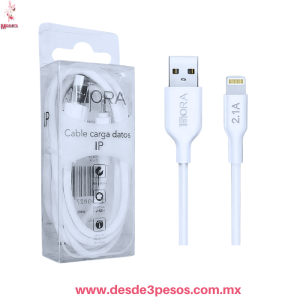 Cable de carga y datos USB IP marca 1Hora. 1 metro Blanco CAB187