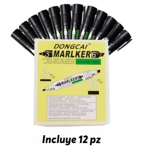 Caja con 12 Marcadores Permanentes doble punta en color  NEGRO 14 x 2 cm.