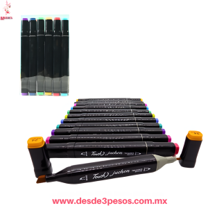Caja con 12 Marcadores Touch juchen Doble Punta delgada y gruesa YONG-078-12