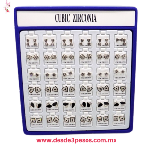 Caja con 36 Par de Aretes Varios Modelos con Pedreria Brillante 1 cm. Aprox. 