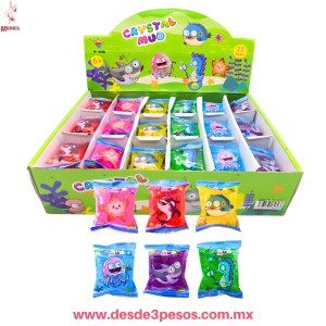 Caja con 72 Pzas de Mini Sobre de Slime Acuático con glitter 8 x 6 cm H-1848