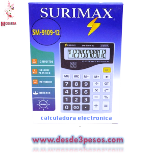 Calculadora SM-9109-12 12digitos tecla de plastico 8.5 x 12cm. 