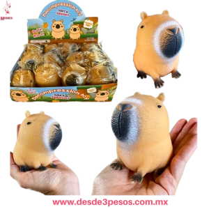 Capybara Squishy En Caja Transparente Antiestrés Adorable Color Beige. 8 X 6 cms.
