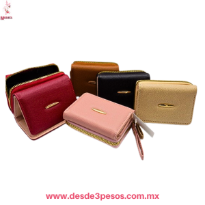 Cartera 1 divisi¢n con tarjetero y monedero de cierre en colores 9 x 11.5 cm. 