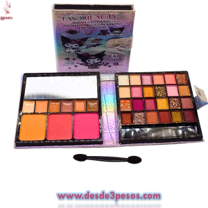Cartera de Sombras FAVORBEAUTY 24 Tonos, 6 tonos de corrector y 3 de rubor con espejo y aplicador 10 x 10 cm. 