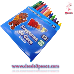 Crayolas de cera GRUESO Makyco caja con 12pza. 11cm. Alto x 1cm. Ancho