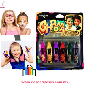 Crayones de Pintura Corporal Mingda ? Kit de 6 Colores Maquillaje de Fantas?a, F?cil de Usar y Lavar. MD-300A Crayones de Pintura Corporal Mingda ? Kit de 6 Colores Maquillaje de Fantas?a, F?cil de Usar y Lavar. MD-300A
