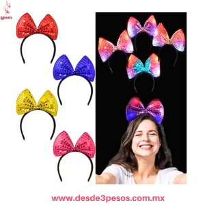 Diadema de Moño Grande con Lentejuelas y Luz LED 12 x 20 cm. En colores WZH-144