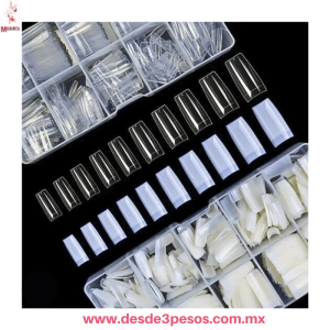 Estuche con 100 TIPS de UÃƒÂ±a Artificial en color Blanco, Transparente y Crema 